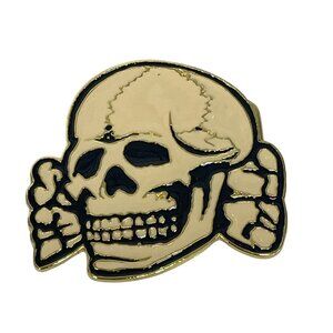 Gothic Skull-Themed Gold-Tone Belt Biker Buckle Cream Black